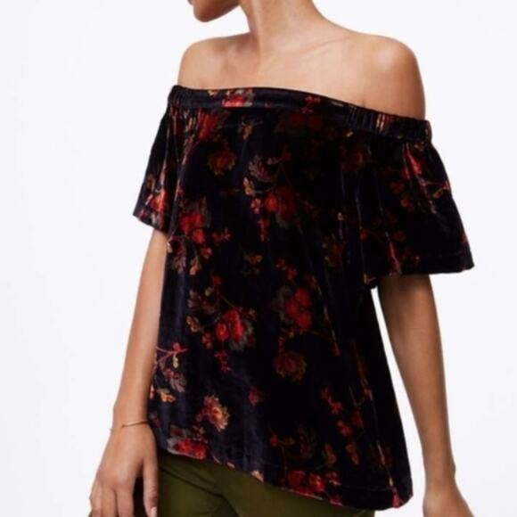 LOFT Tops - LOFT Fall Floral Velvet Off the Shoulder Top